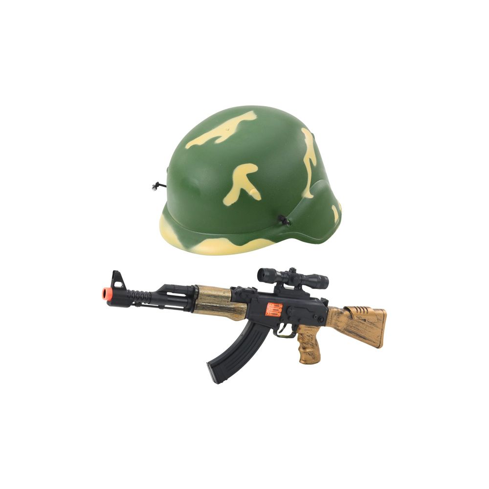 Zestaw Militarny Wojskowy Karabin Dźwięk Kask Hełm z Gumką