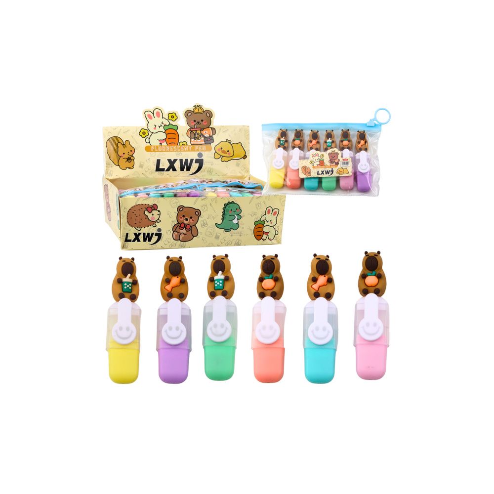 Zestaw Mini Zakreślaczy Kapibara W Etui Kolorowe Pstelowe 6szt
