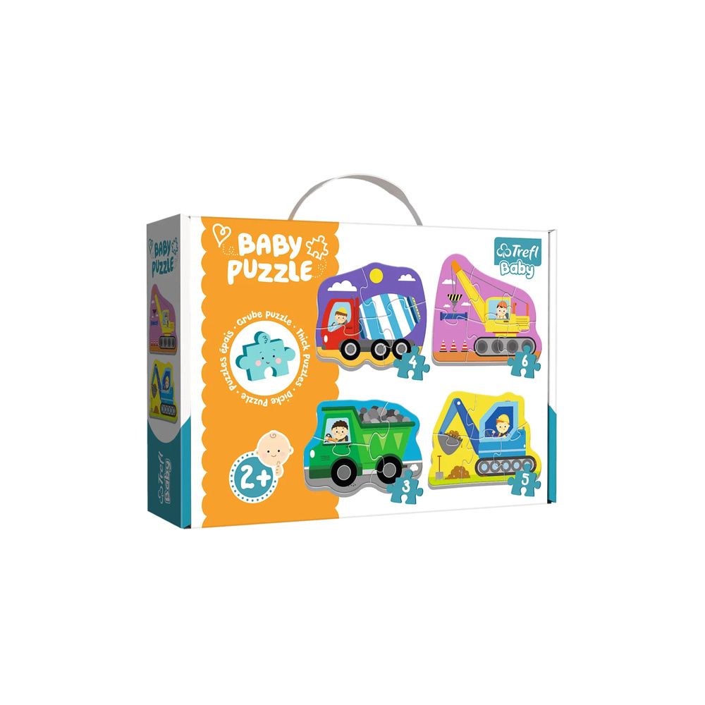 Puzzle - Baby Classic - Pojazdy na budowie - Betoniarka Wywrotka Koparka Dźwig - Trefl 36072
