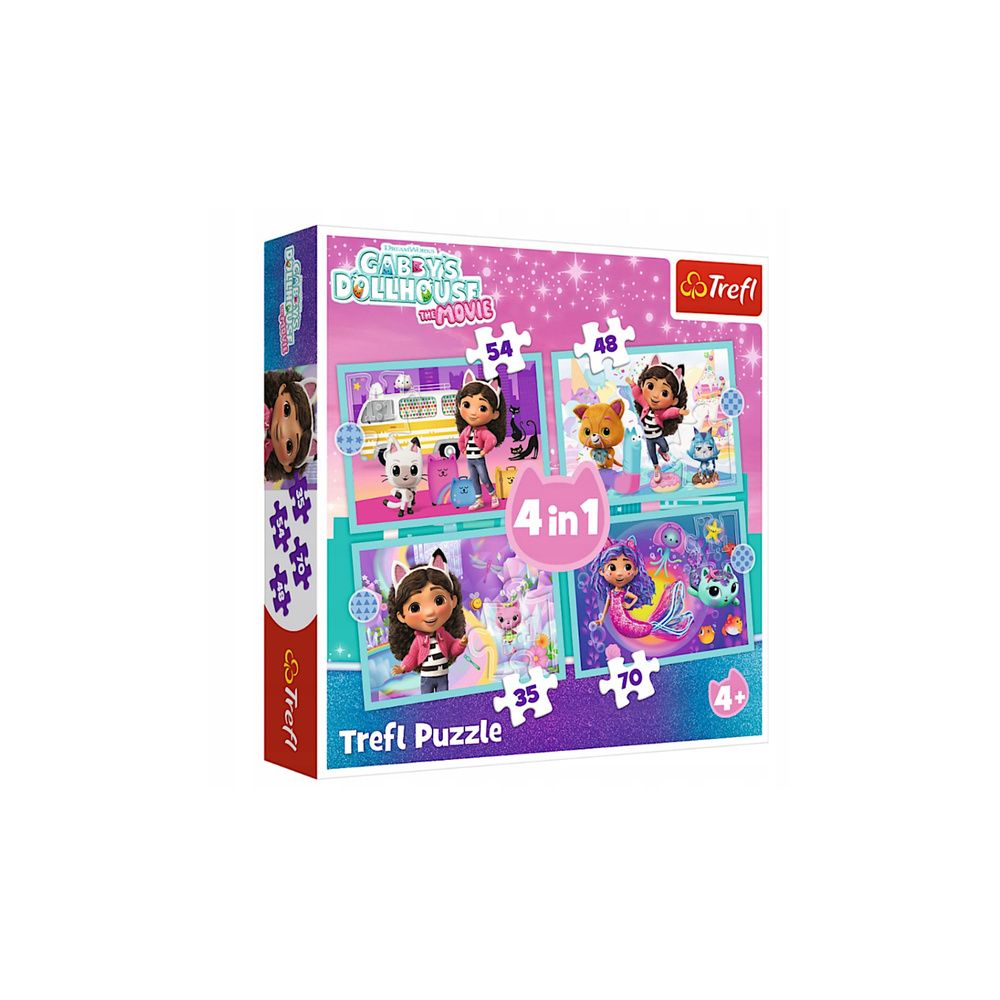 Puzzle - 4w1 (35, 48, 54, 70) - Przygoda Gabby - Koci Domek Gabi - Trefl 34670