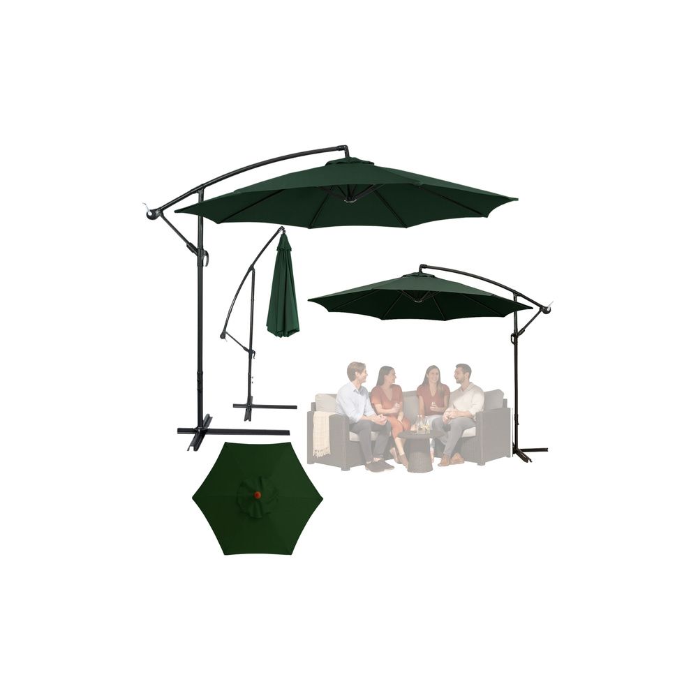Parasol Ogrodowy Boczny Z Regulacją Pochyłu Pokrowiec 350 x 250cm Zielony