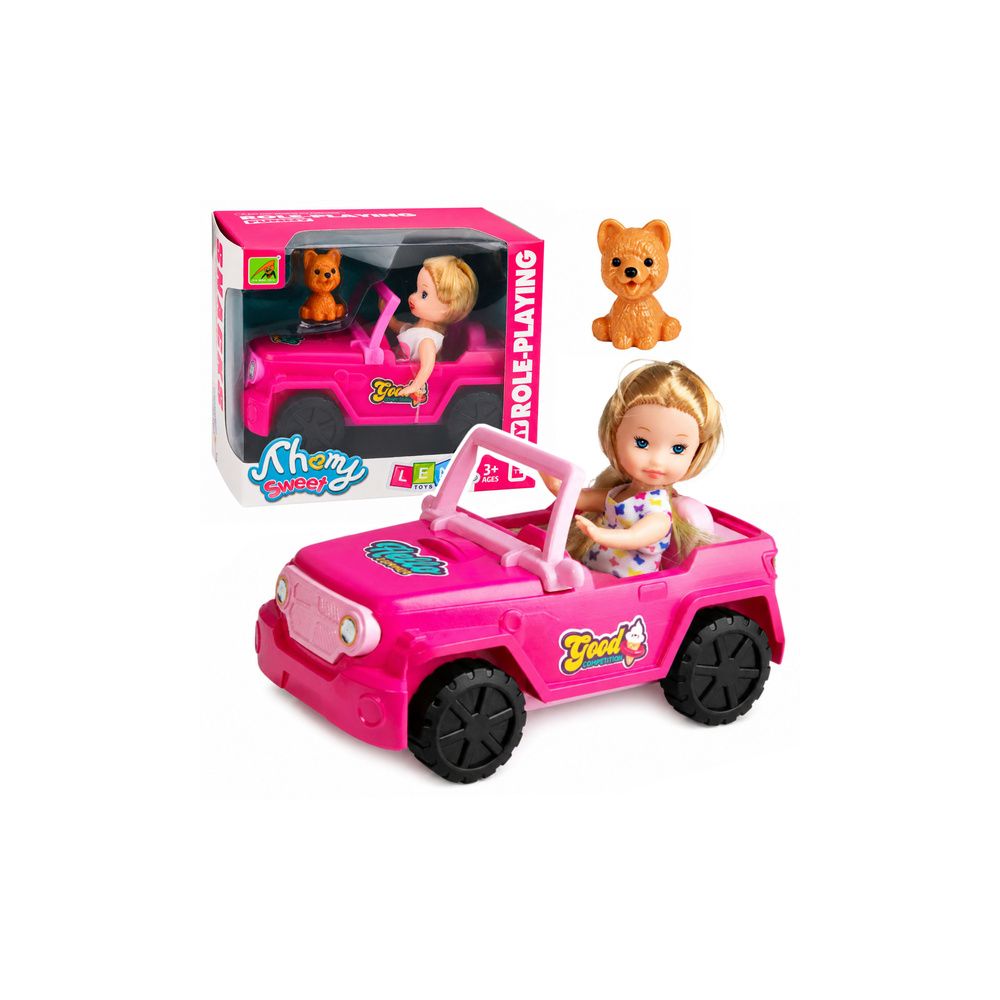 Zestaw Mini Laleczka w Samochodzie Terenowym Kabriolet Figurka Pieska
