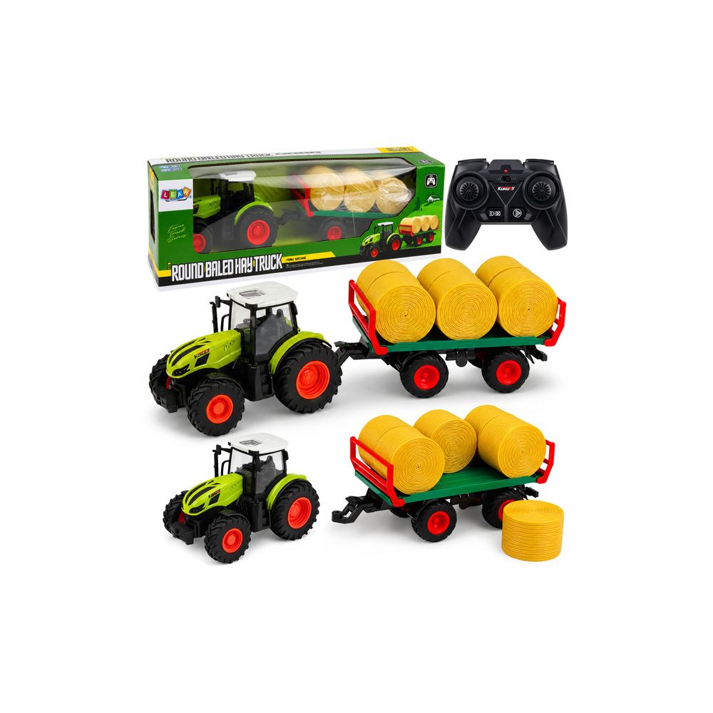 Traktor Rolniczy Zdalnie Sterowany RC z Przyczepą Bale Siana Światła 1:24
