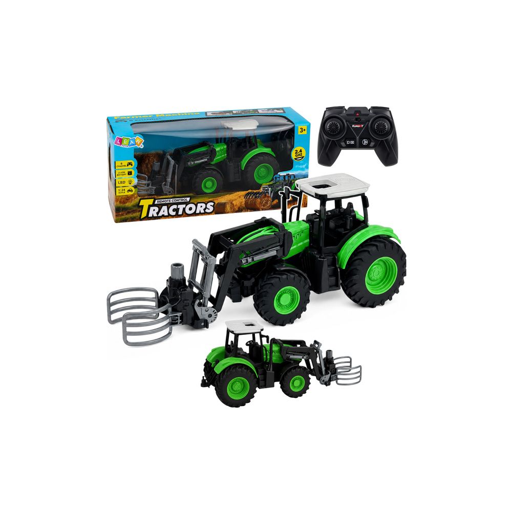 Traktor z Chwytakiem Do Bali Zdalnie Sterowany RC Światła Zielony 1:24
