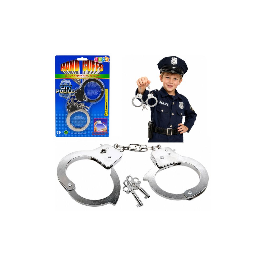 Kajdanki Dla Małego Policjanta Metalowe Z Kluczykami Dla Dzieci Srebrne