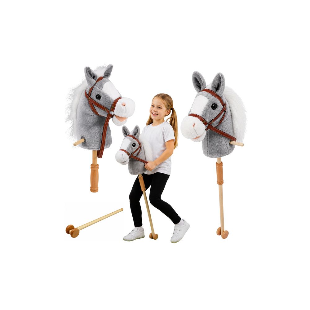 Hobby Horse Koń Na Kiju Głowa Konia Dźwięki Galopu Rżenia Szary 100 cm