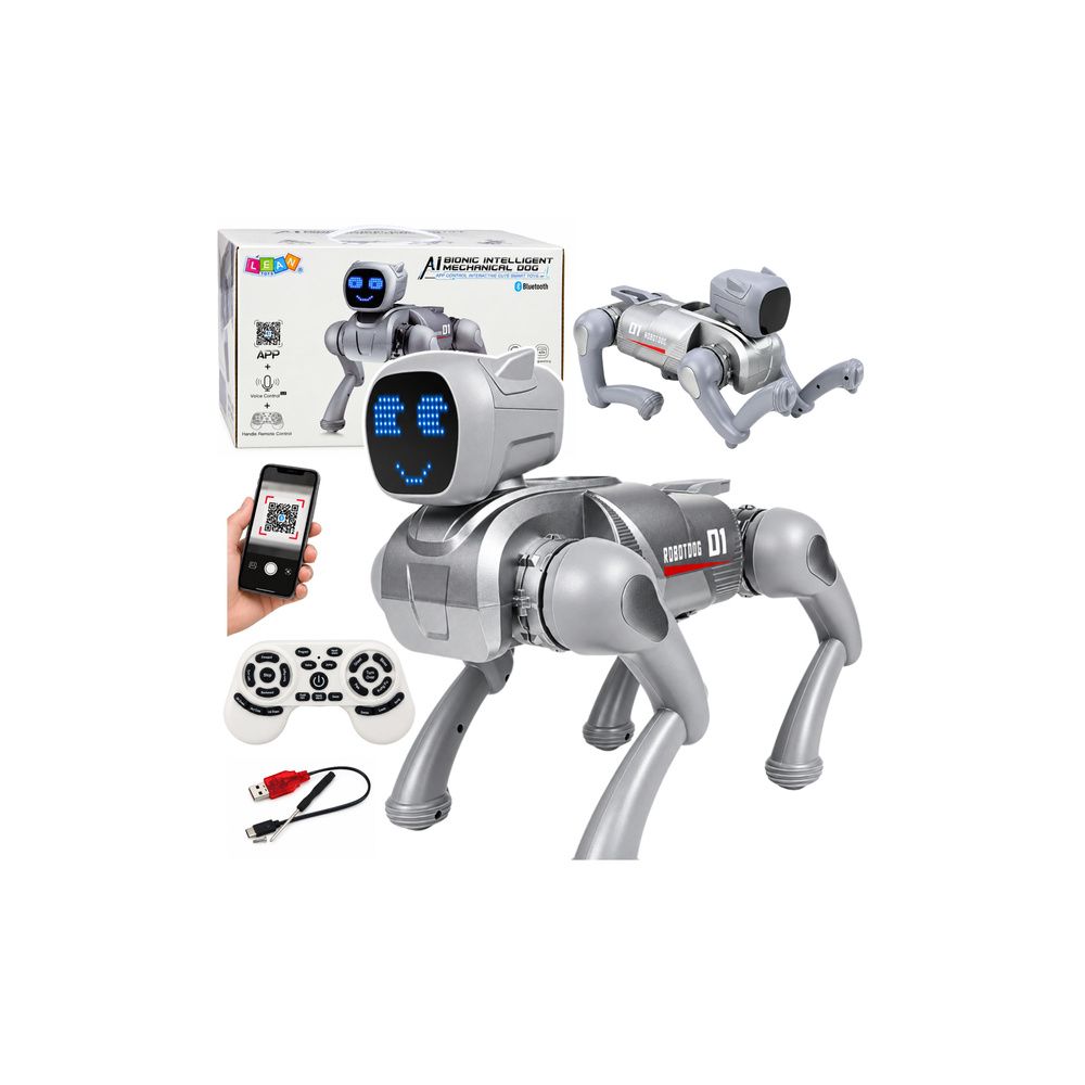 Pies Robot AI Zdalnie Sterowany RC Bluetooth Aplikacja Programowany Srebrny