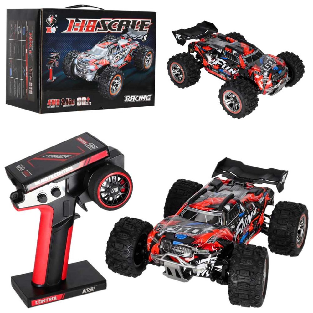 RC automobilis WLtoys 184008 1:18 mastelio 4WD bešepetėlinis su LED, RTR, iki 60 km/h