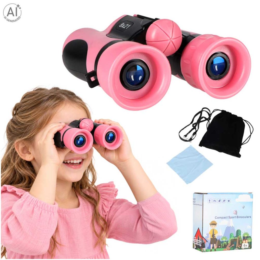 Vaikiški žiūronai paukščiams stebėti (8x21 mm, HD), rožiniai + dėklas
