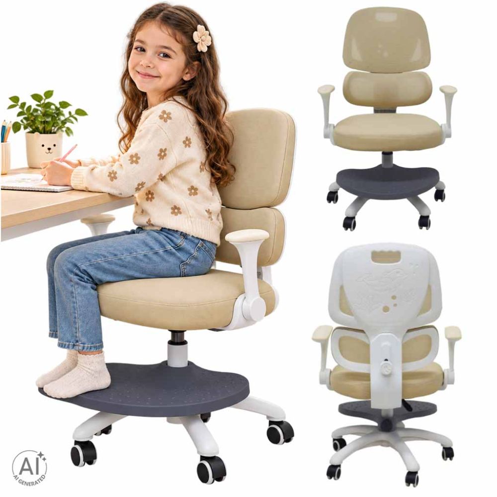 Vaikiška ergonomiška kėdė, pasukama, reguliuojamo aukščio, smėlio spalvos