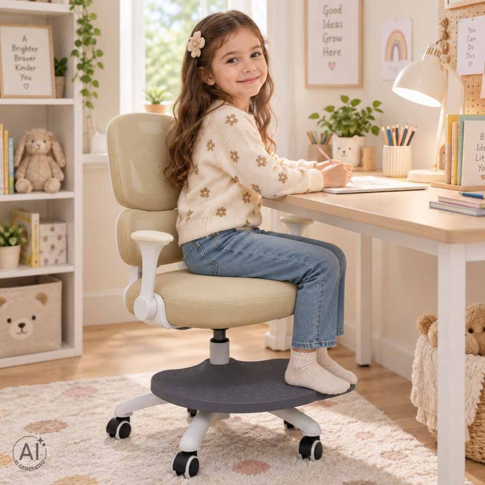 Vaikiška ergonomiška kėdė, pasukama, reguliuojamo aukščio, smėlio spalvos