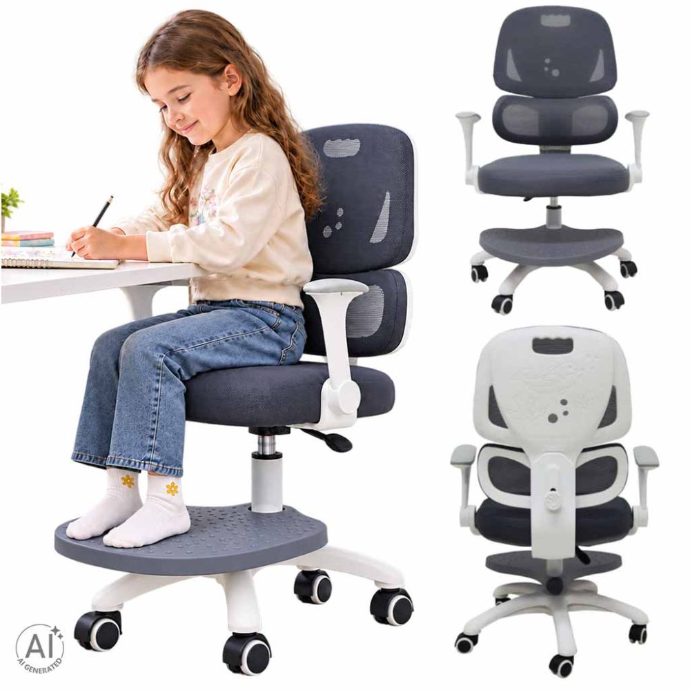 Vaikiška ergonomiška kėdė, pasukama, reguliuojamo aukščio, pilka