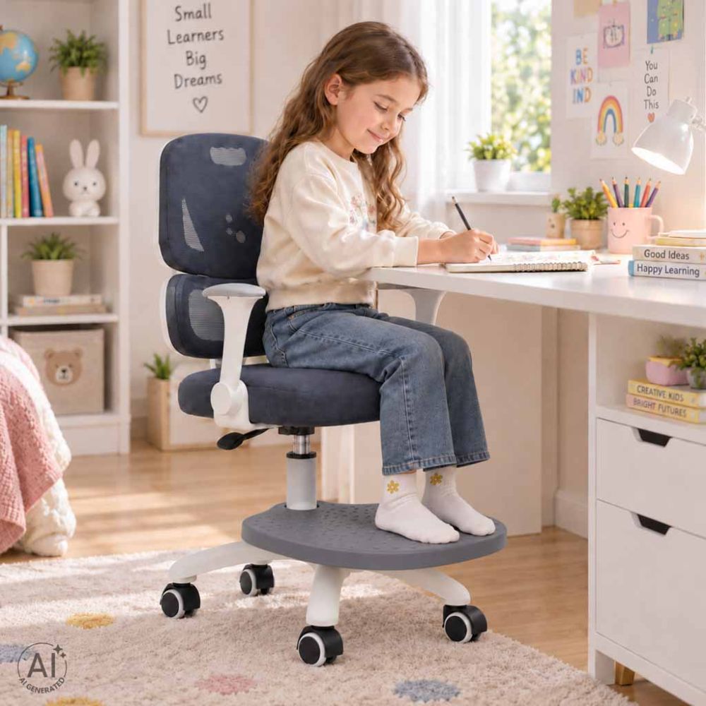 Vaikiška ergonomiška kėdė, pasukama, reguliuojamo aukščio, pilka