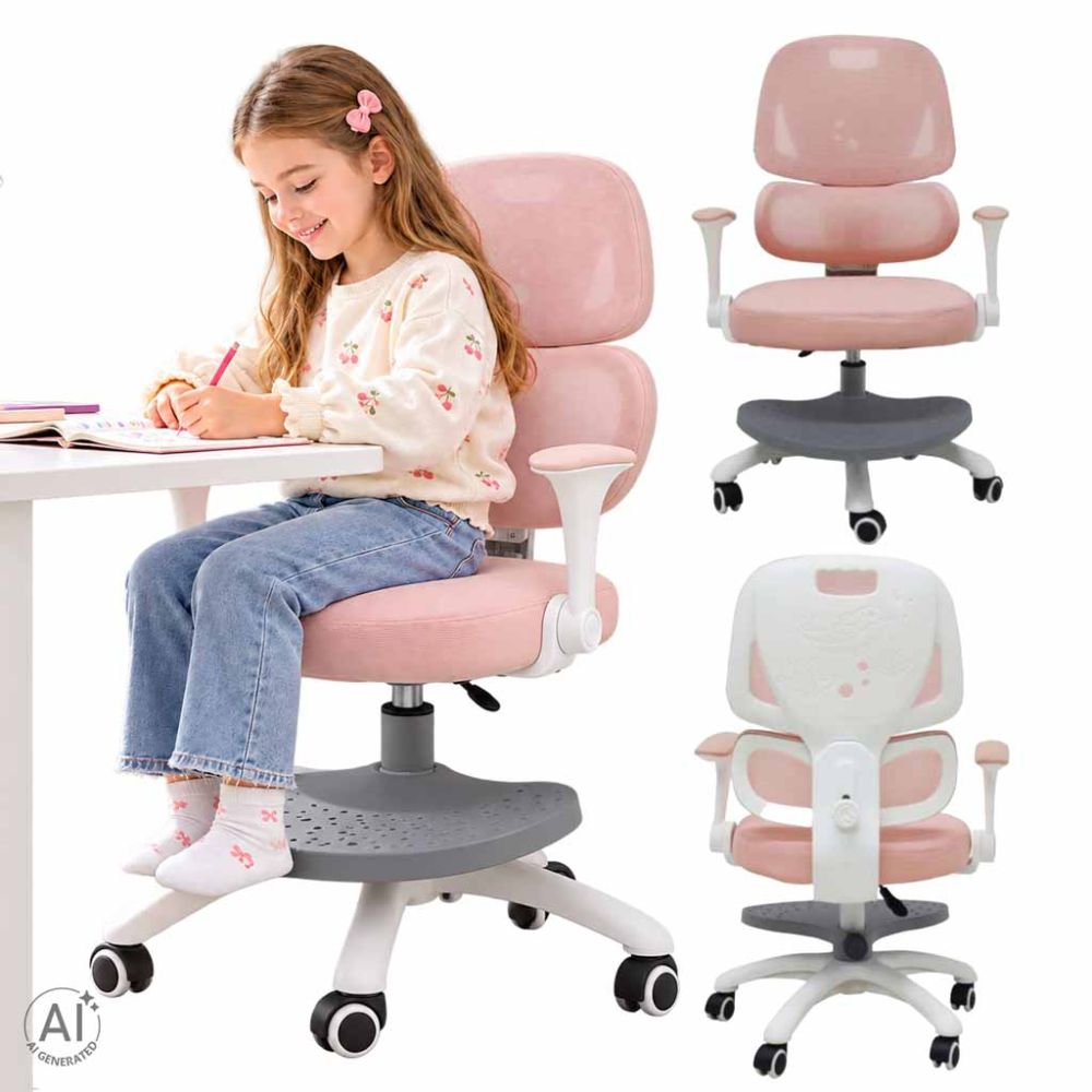 Vaikiška ergonomiška kėdė, pasukama, reguliuojamo aukščio, rožinė