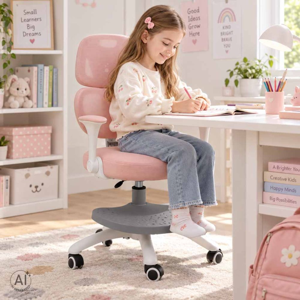 Vaikiška ergonomiška kėdė, pasukama, reguliuojamo aukščio, rožinė