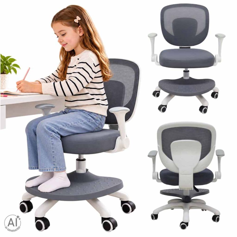 Vaikiška ergonomiška kėdė, pasukama, reguliuojamo aukščio, pilka