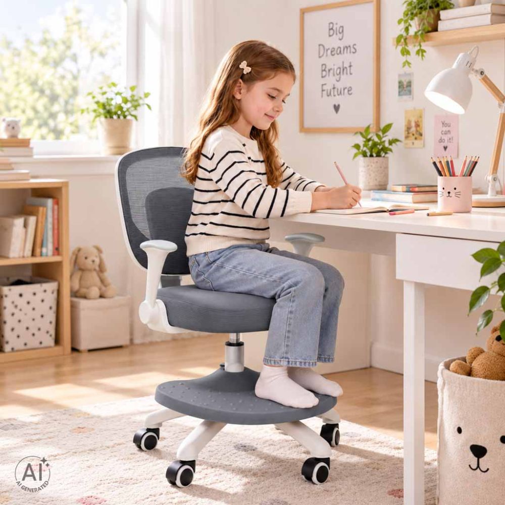 Vaikiška ergonomiška kėdė, pasukama, reguliuojamo aukščio, pilka