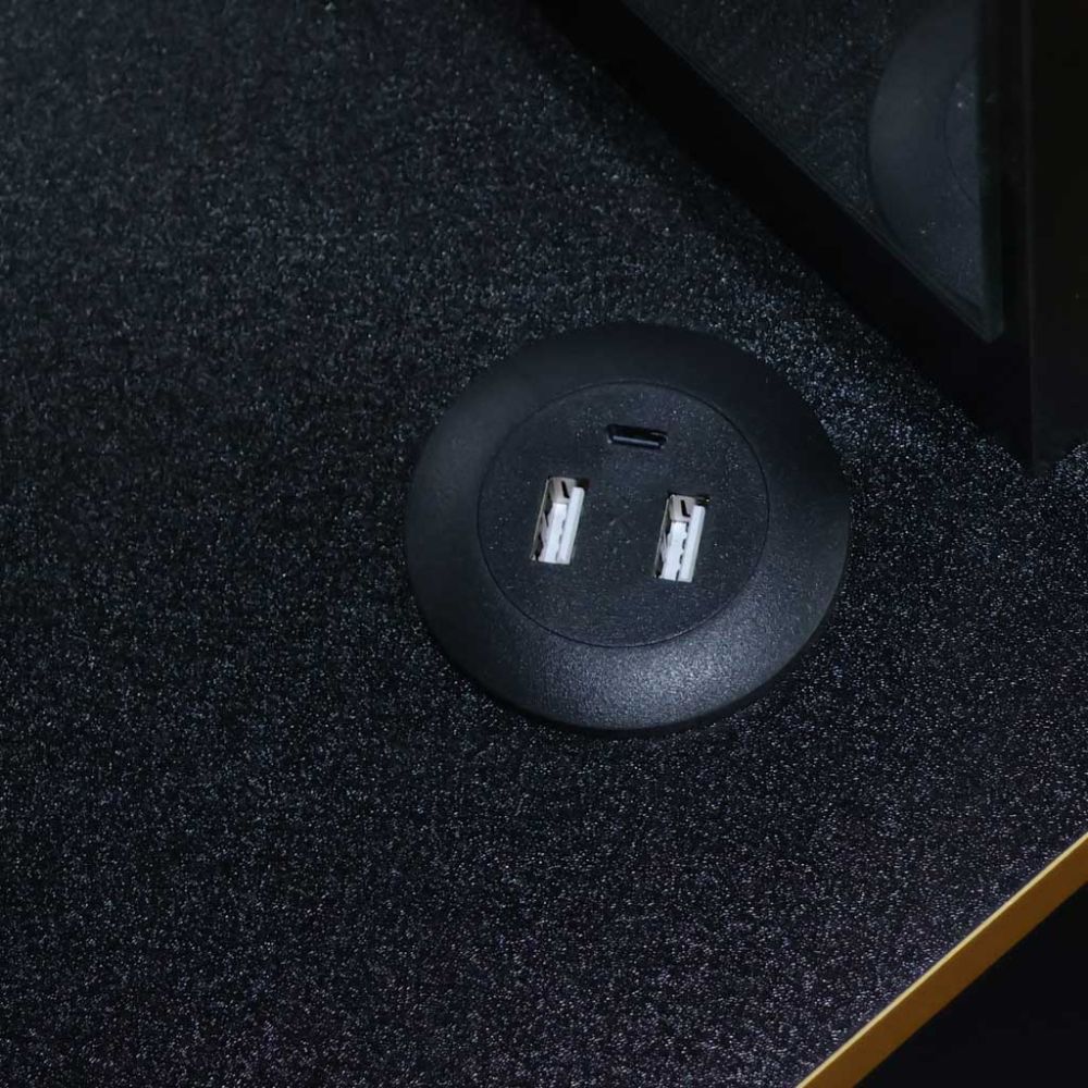 Kosmetinio staliuko komplektas su LED veidrodiniu apšvietimu ir taburete, juoda /aukso sp.
