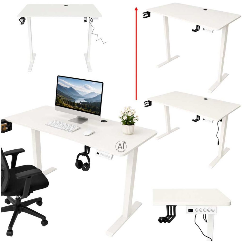 Rašomasis stalas su elektriniu aukščio reguliavimu, atminties funkcija ir valdymo pultu, 120x60 cm, baltas