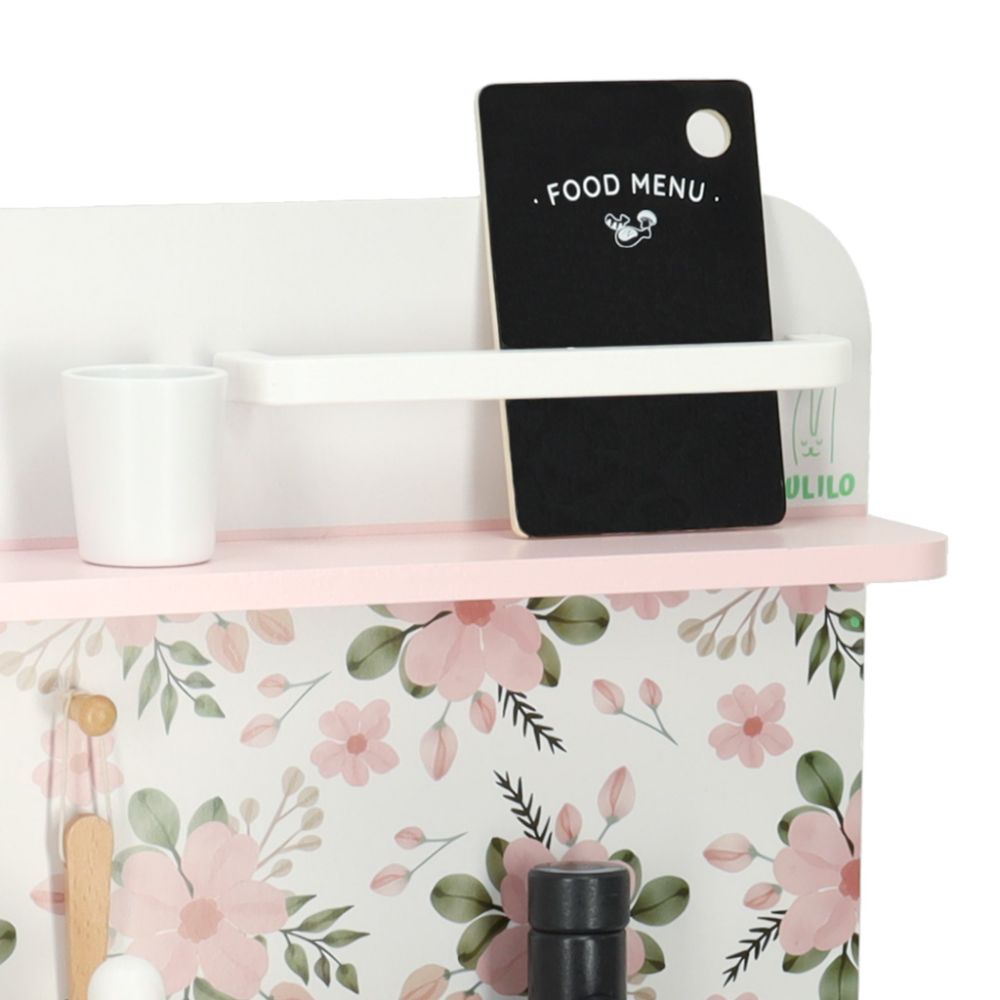 Vaikiška medinė virtuvė MDF Lulilo FLoro aksesuarai rožinė 82cm