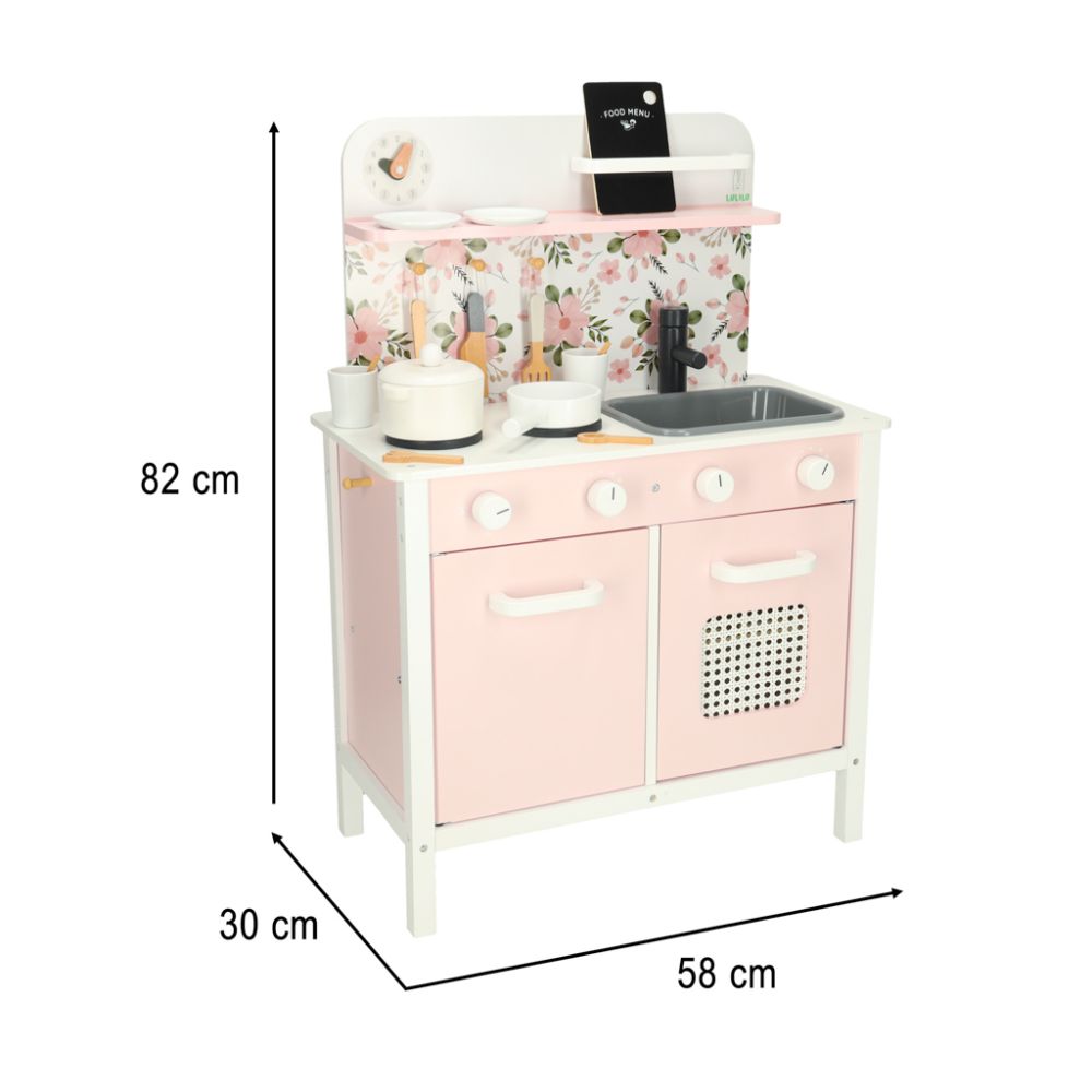Vaikiška medinė virtuvė MDF Lulilo FLoro aksesuarai rožinė 82cm