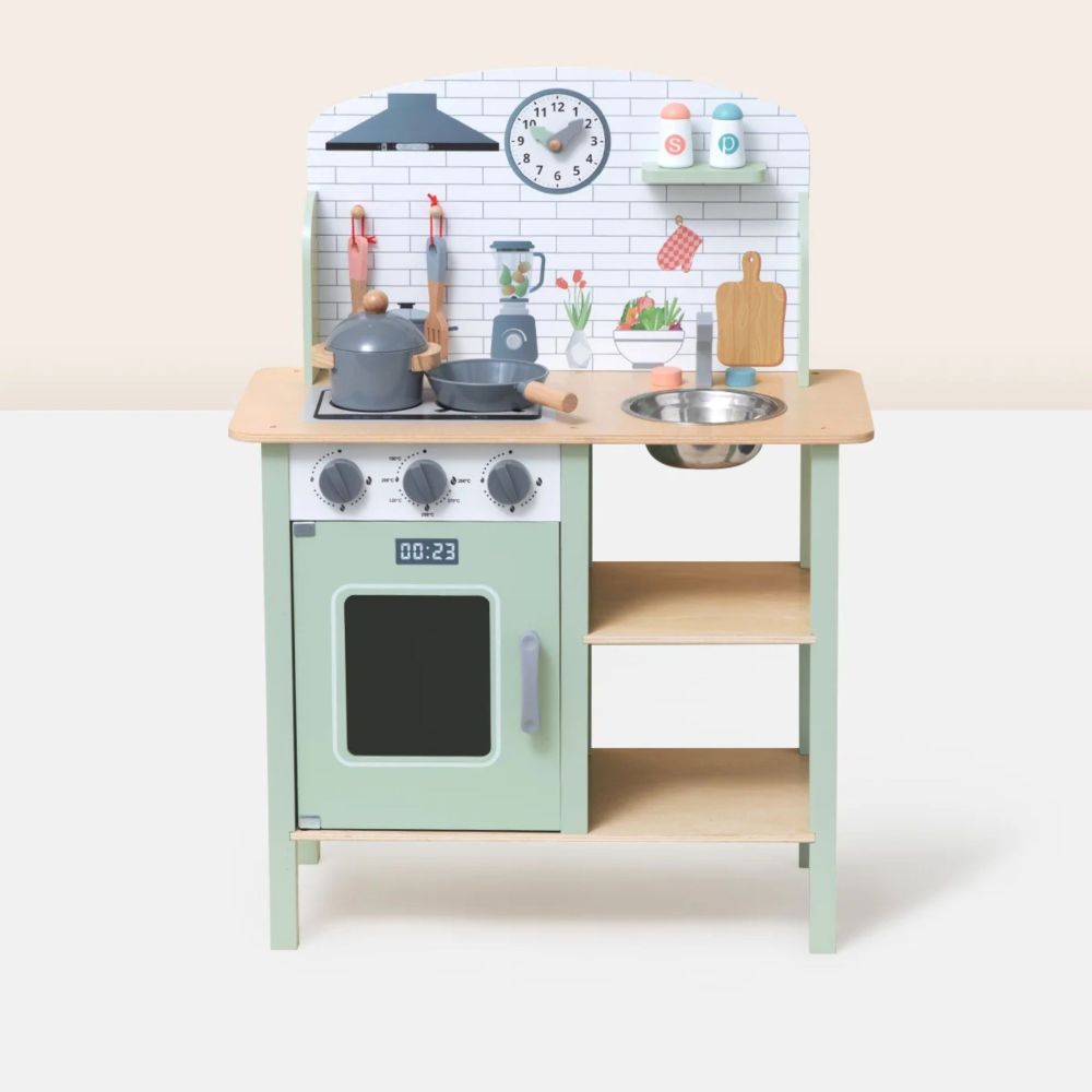TOOKY TOY Green Wooden Kitchen with Accessories 