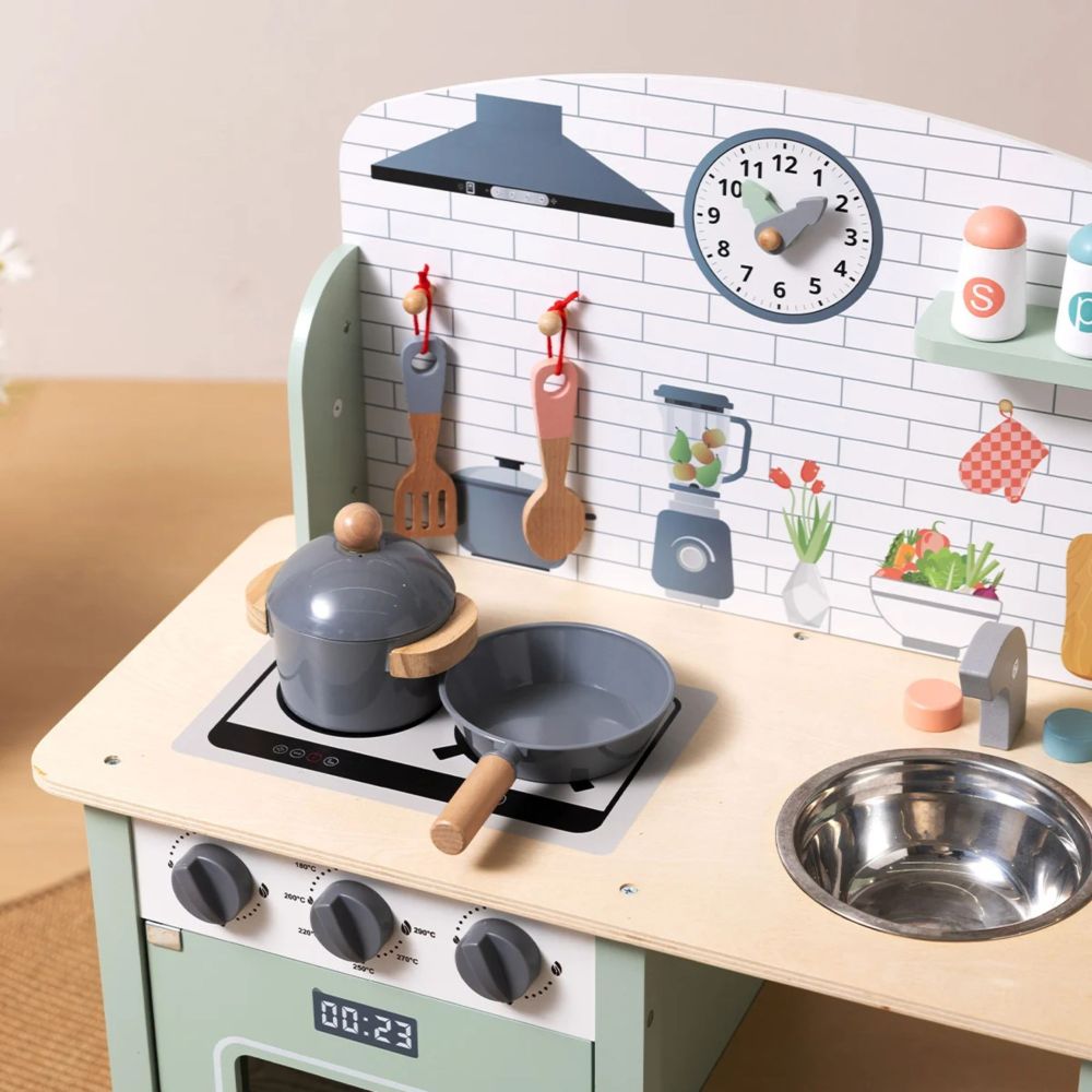 TOOKY TOY Green Wooden Kitchen with Accessories 