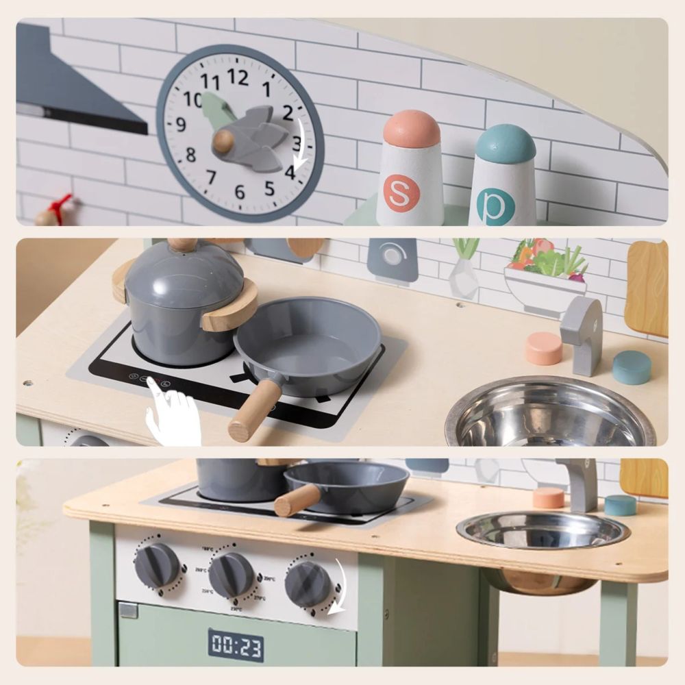 TOOKY TOY Green Wooden Kitchen with Accessories 