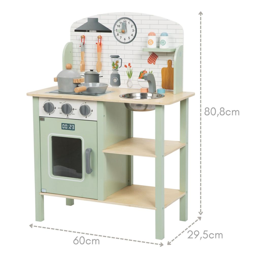 TOOKY TOY Green Wooden Kitchen with Accessories 