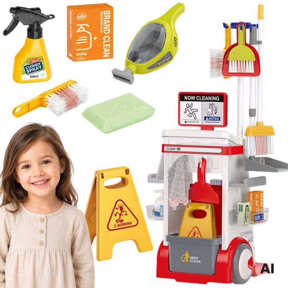 WOOPIE Children's Cleaning Set Trolley Vacuum Cleaner Mop Broom Large Accessories 3+ 