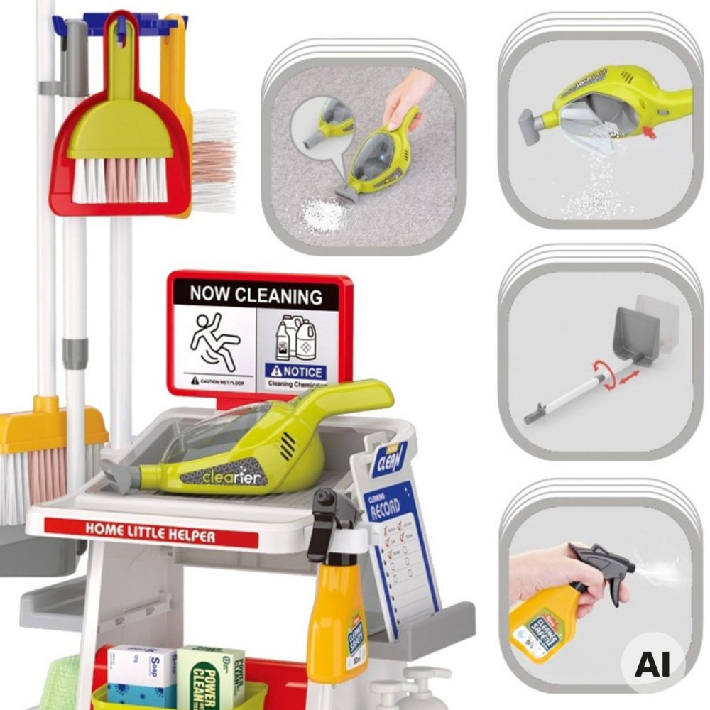 WOOPIE Children's Cleaning Set Trolley Vacuum Cleaner Mop Broom Large Accessories 3+ 