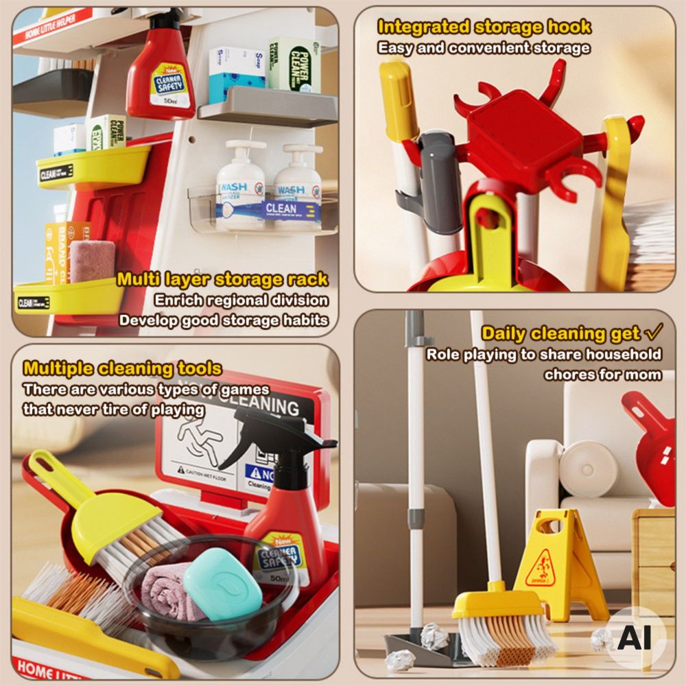 WOOPIE Children's Cleaning Set Trolley Vacuum Cleaner Mop Broom Large Accessories 3+ 