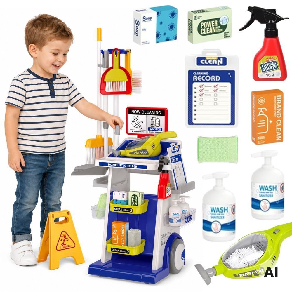 Woopie Kids Cleaning Set Trolley Vacuum Cleaner Accessories XXL 22 pcs 