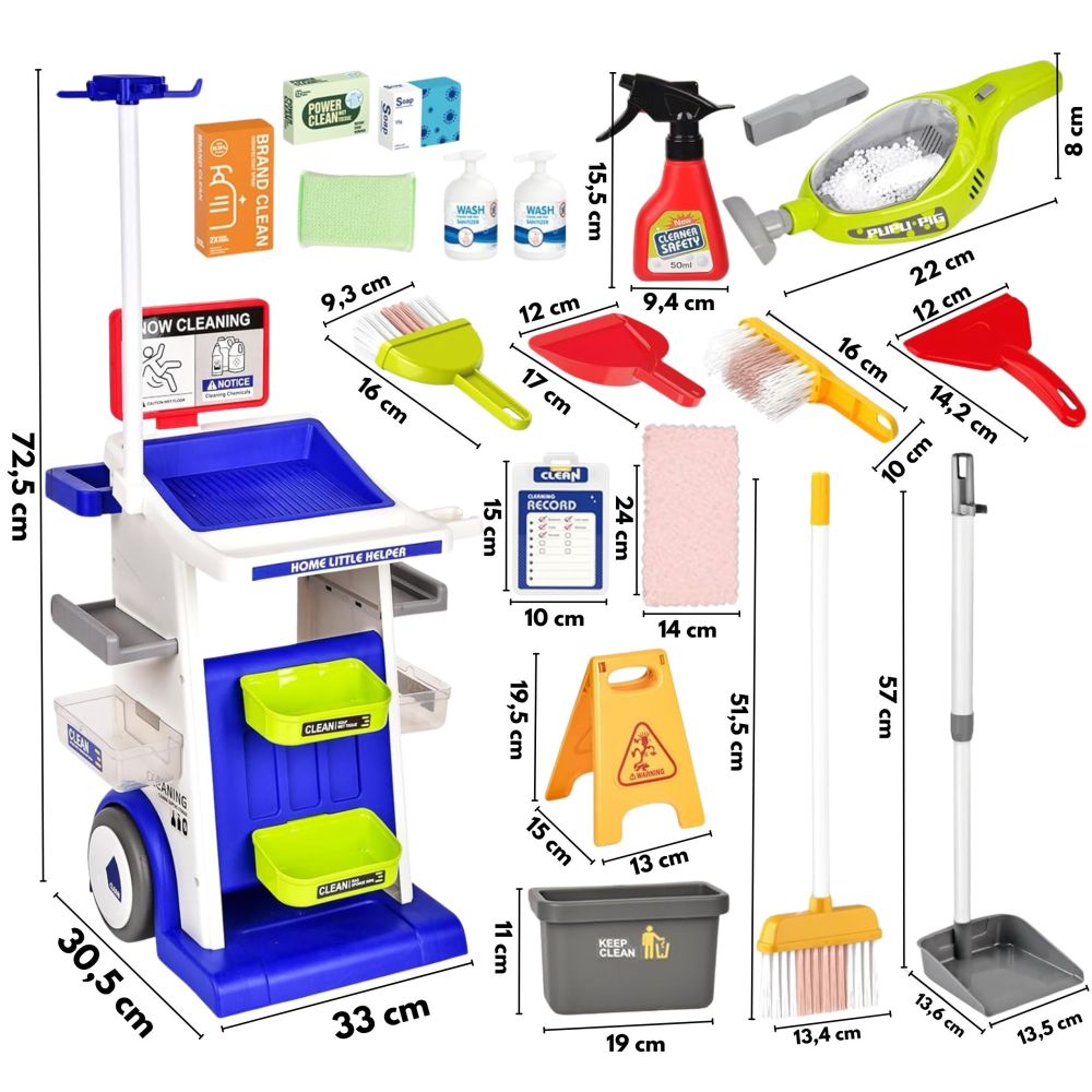 Woopie Kids Cleaning Set Trolley Vacuum Cleaner Accessories XXL 22 pcs 