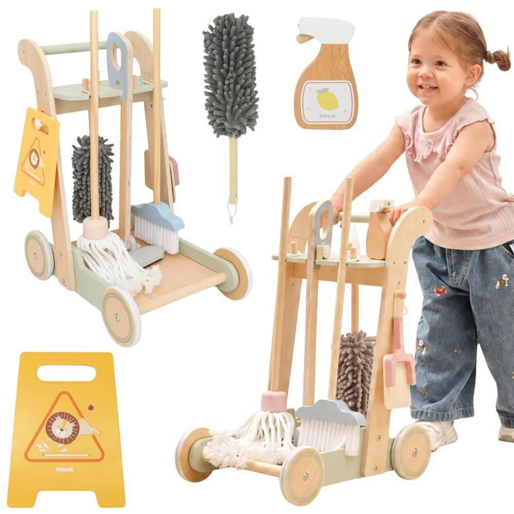 VIGA Wooden Cleaning Trolley with Accessories 11 pcs. 