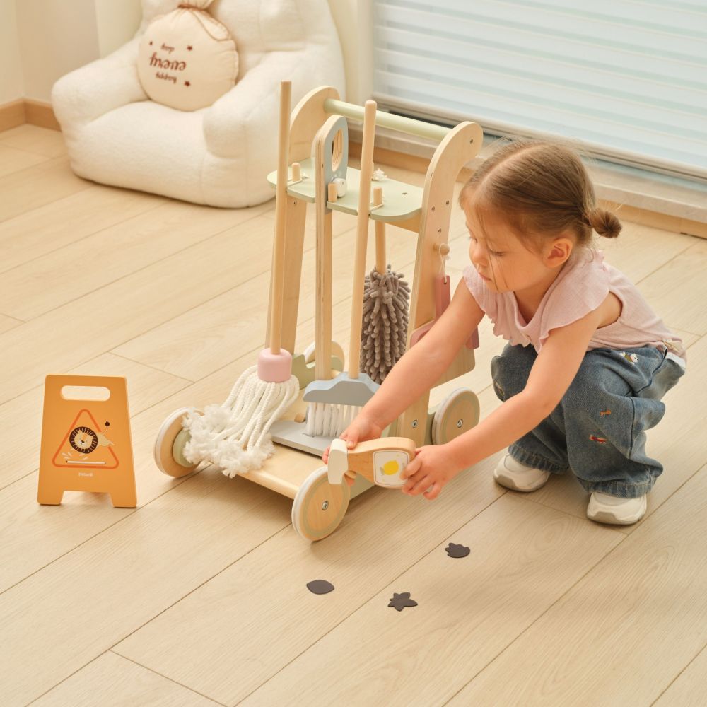 VIGA Wooden Cleaning Trolley with Accessories 11 pcs. 