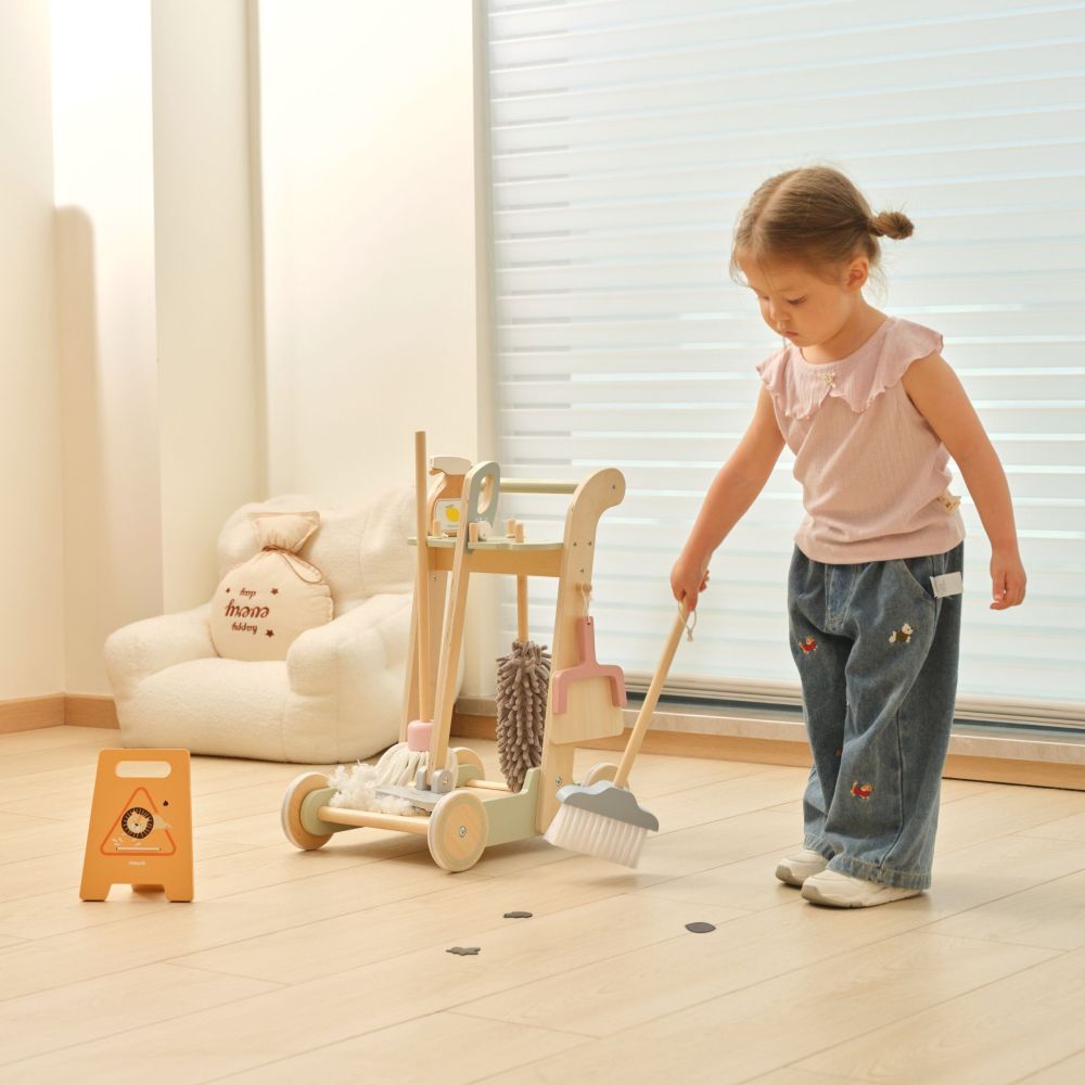 VIGA Wooden Cleaning Trolley with Accessories 11 pcs. 