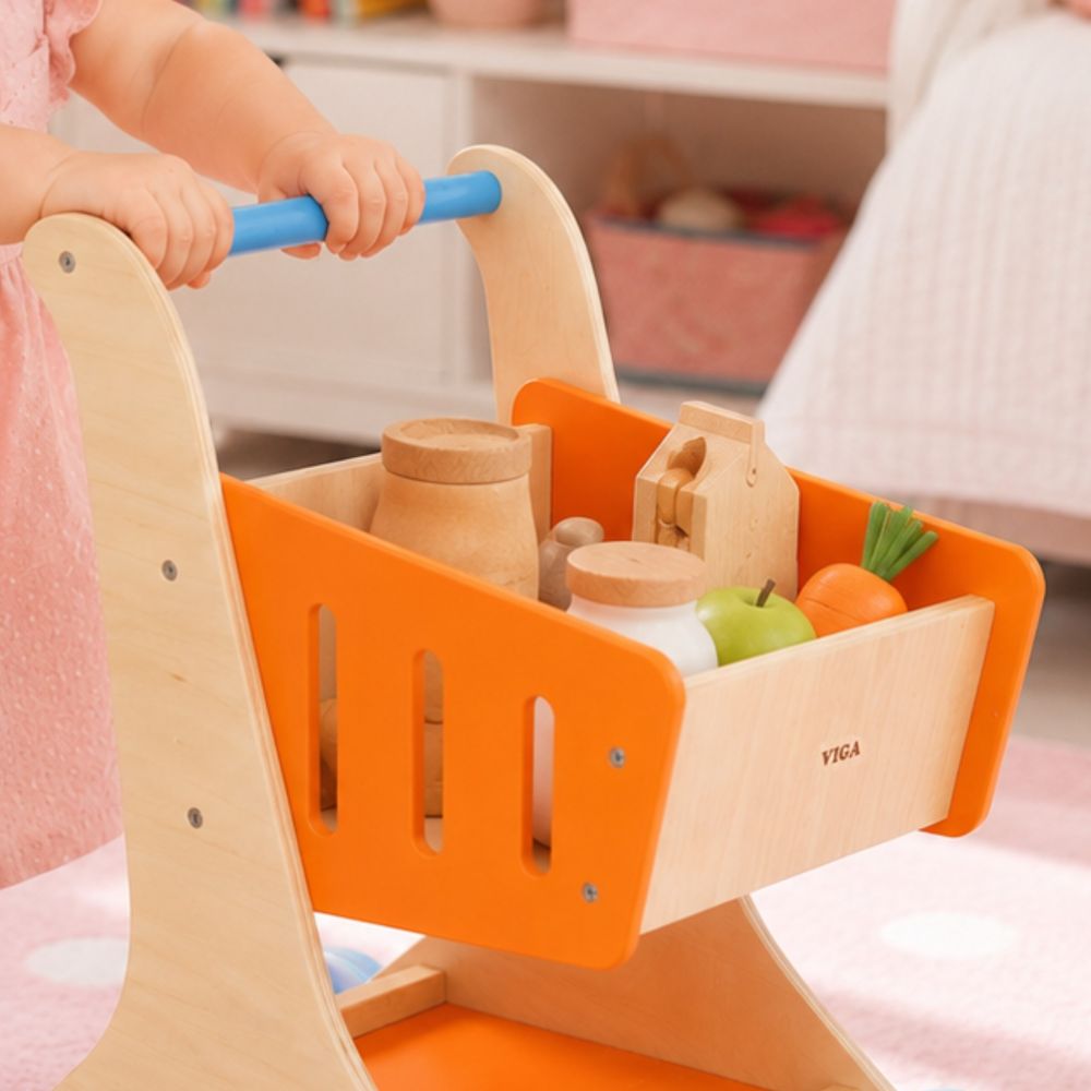VIGA Wooden Shopping Cart for Kids Toy 