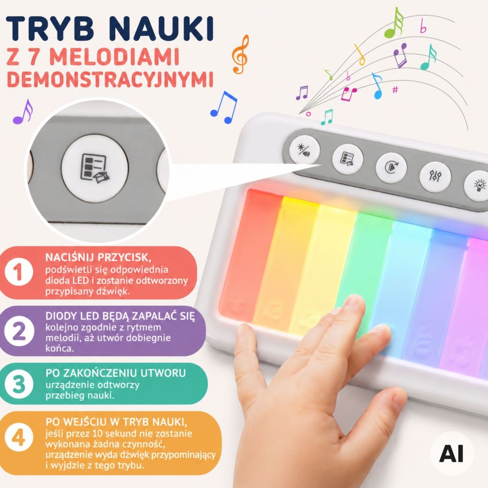 WOOPIE Rainbow Touch Piano with Backlight and Learning Mode 3+ 