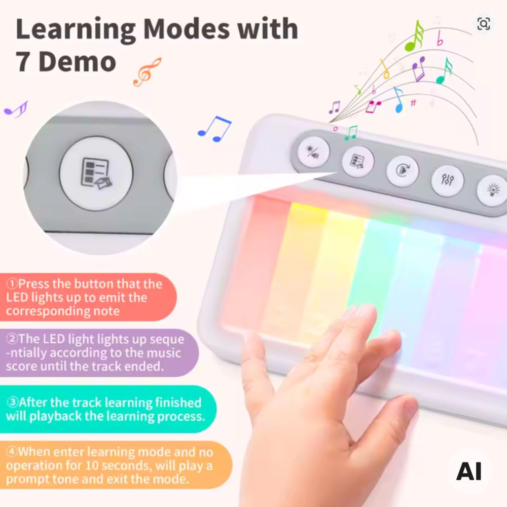 Pianinas su apšvietimu ir mokymosi režimu WOOPIE Rainbow Touch, nuo 3 metų