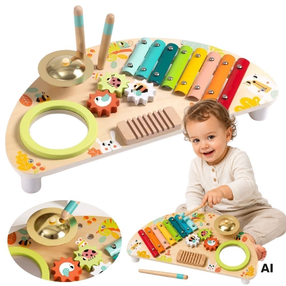 TOOKY TOY Multifunctional Instrument Music Center Xylophone Gears Grater Drum Cymbal Chopsticks 