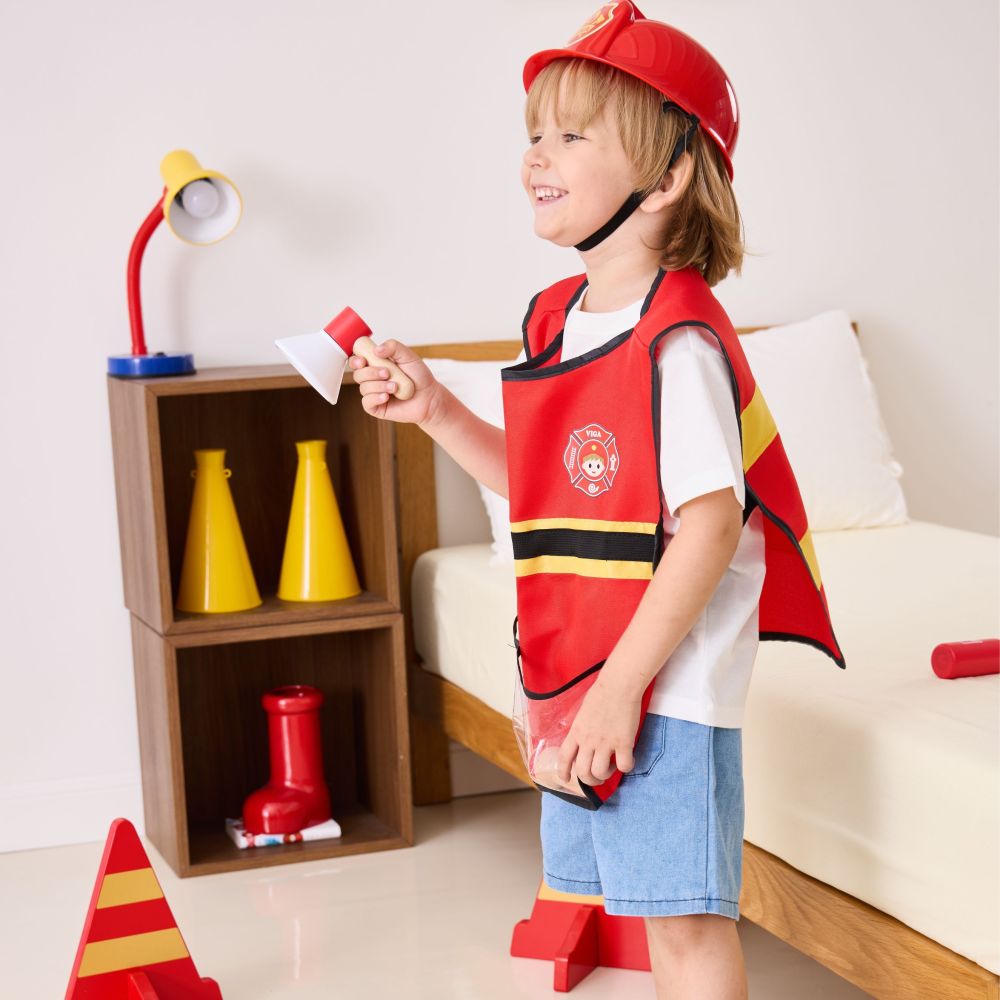VIGA Little Firefighter Set Vest + Wooden Accessories 8 pcs. 