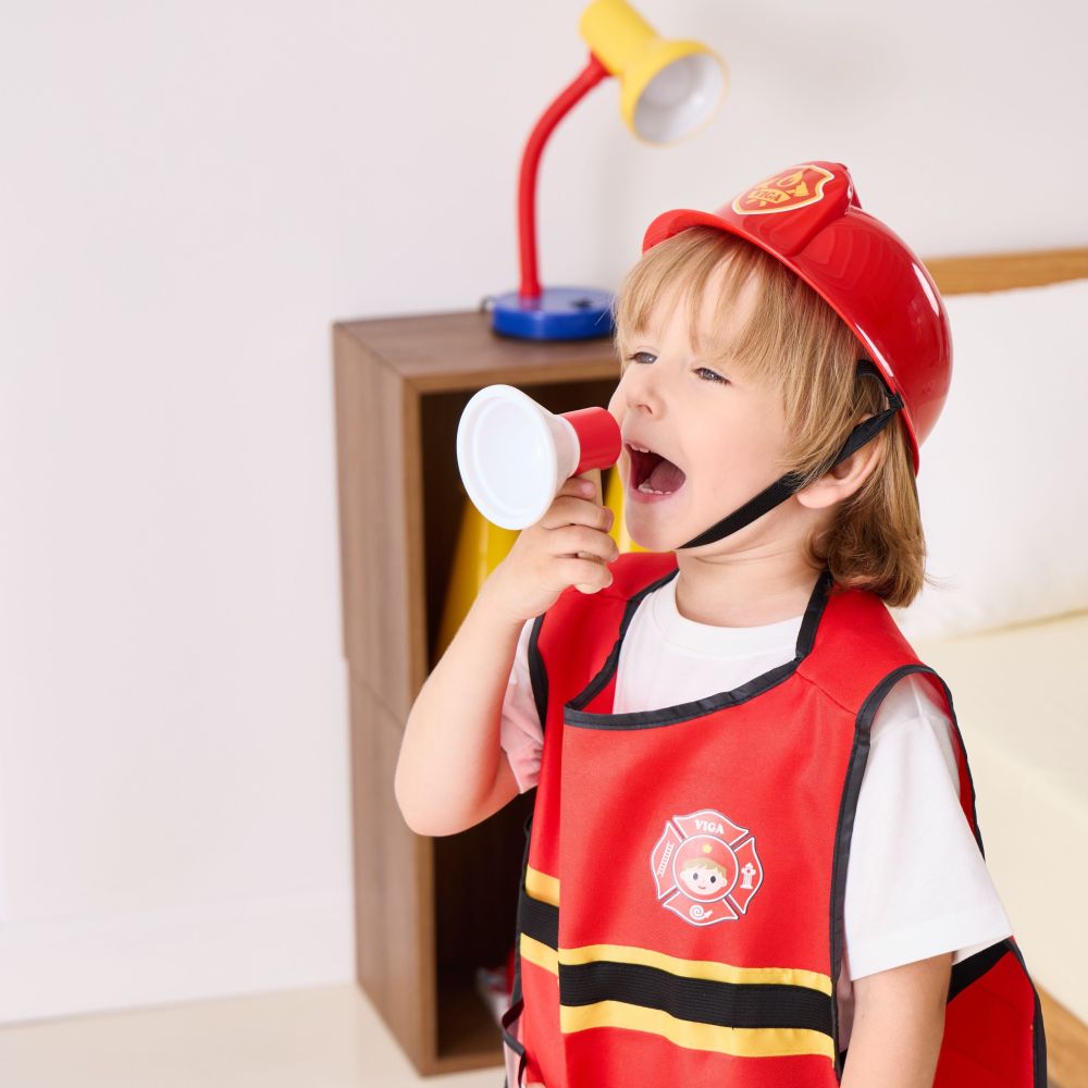 VIGA Little Firefighter Set Vest + Wooden Accessories 8 pcs. 