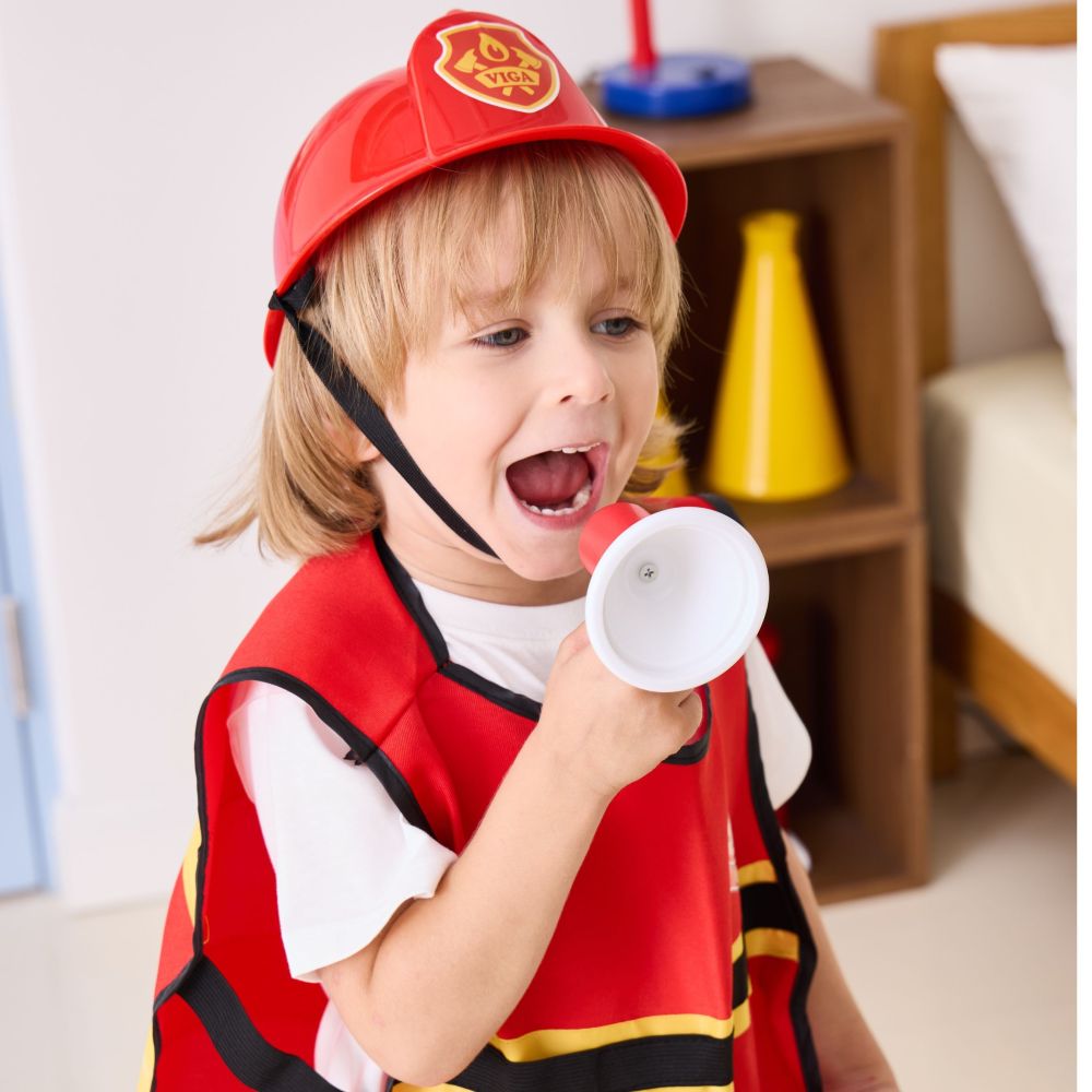 VIGA Little Firefighter Set Vest + Wooden Accessories 8 pcs. 