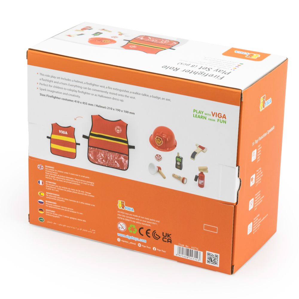 VIGA Little Firefighter Set Vest + Wooden Accessories 8 pcs. 