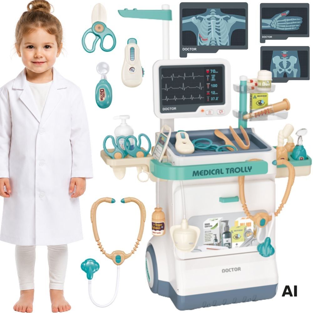 WOOPIE Doctor's Trolley Set Little Doctor EKG Sound Light Adjustable 26pcs 