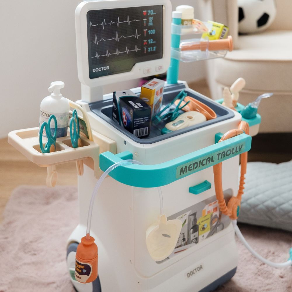 WOOPIE Doctor's Trolley Set Little Doctor EKG Sound Light Adjustable 26pcs 