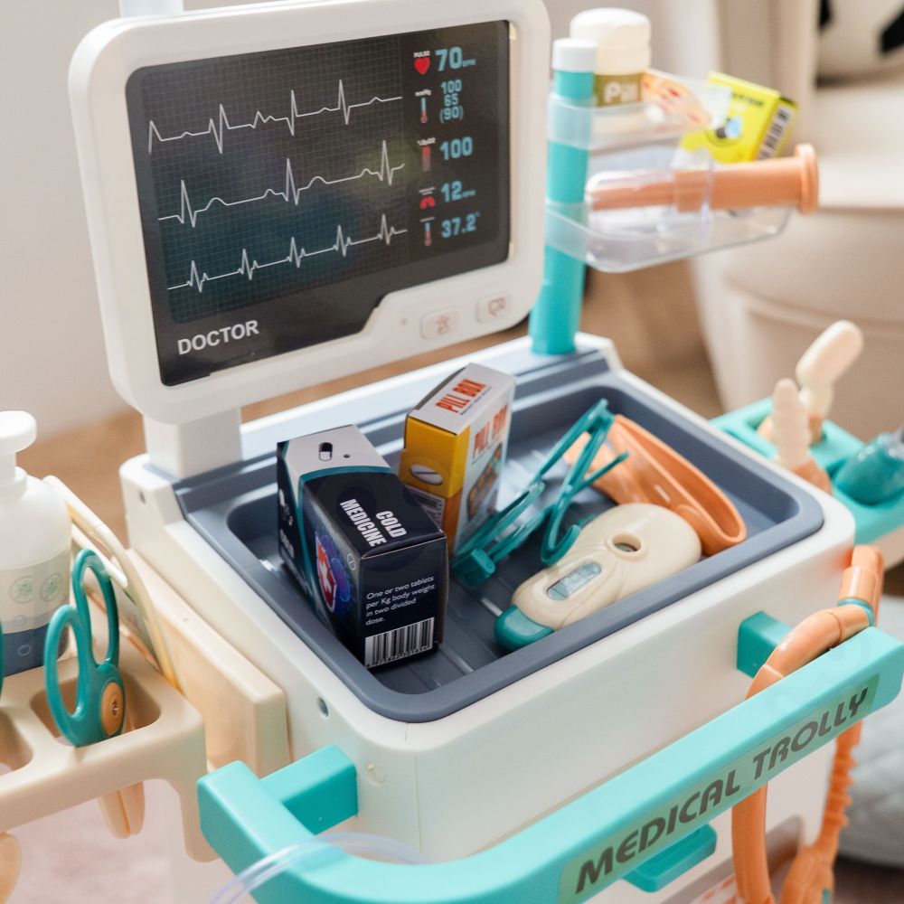 WOOPIE Doctor's Trolley Set Little Doctor EKG Sound Light Adjustable 26pcs 