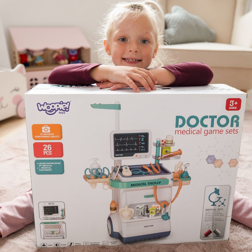 WOOPIE Doctor's Trolley Set Little Doctor EKG Sound Light Adjustable 26pcs 