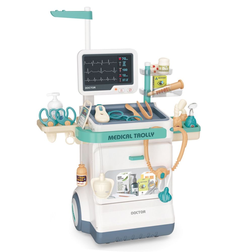 WOOPIE Doctor's Trolley Set Little Doctor EKG Sound Light Adjustable 26pcs 